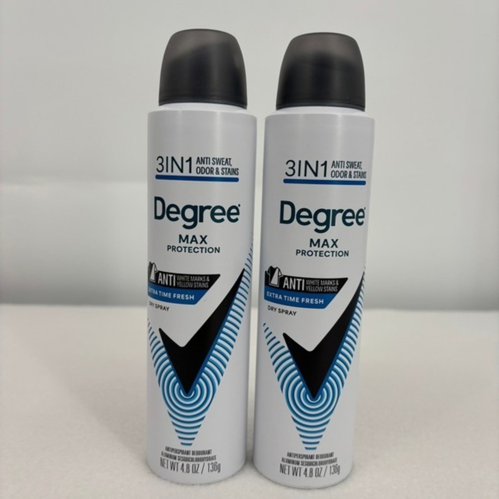 2 Pack Degree Max Protection Extra Time Fresh Antiperspirant Dry Spray 4.8oz